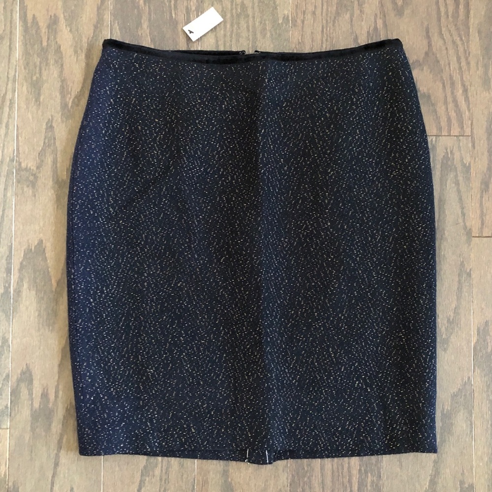 Talbots Petite Gold Metallic Tweed Pencil Skirt Career Work Style